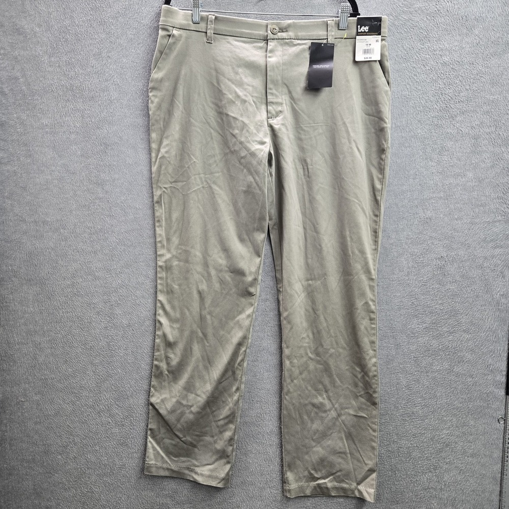 Lee Women Pants 18 M Gray Chino Straight Leg Button 31" Inseam NWT